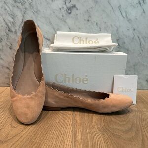 Chloé Nude Suede Scalloped Ballet Flats